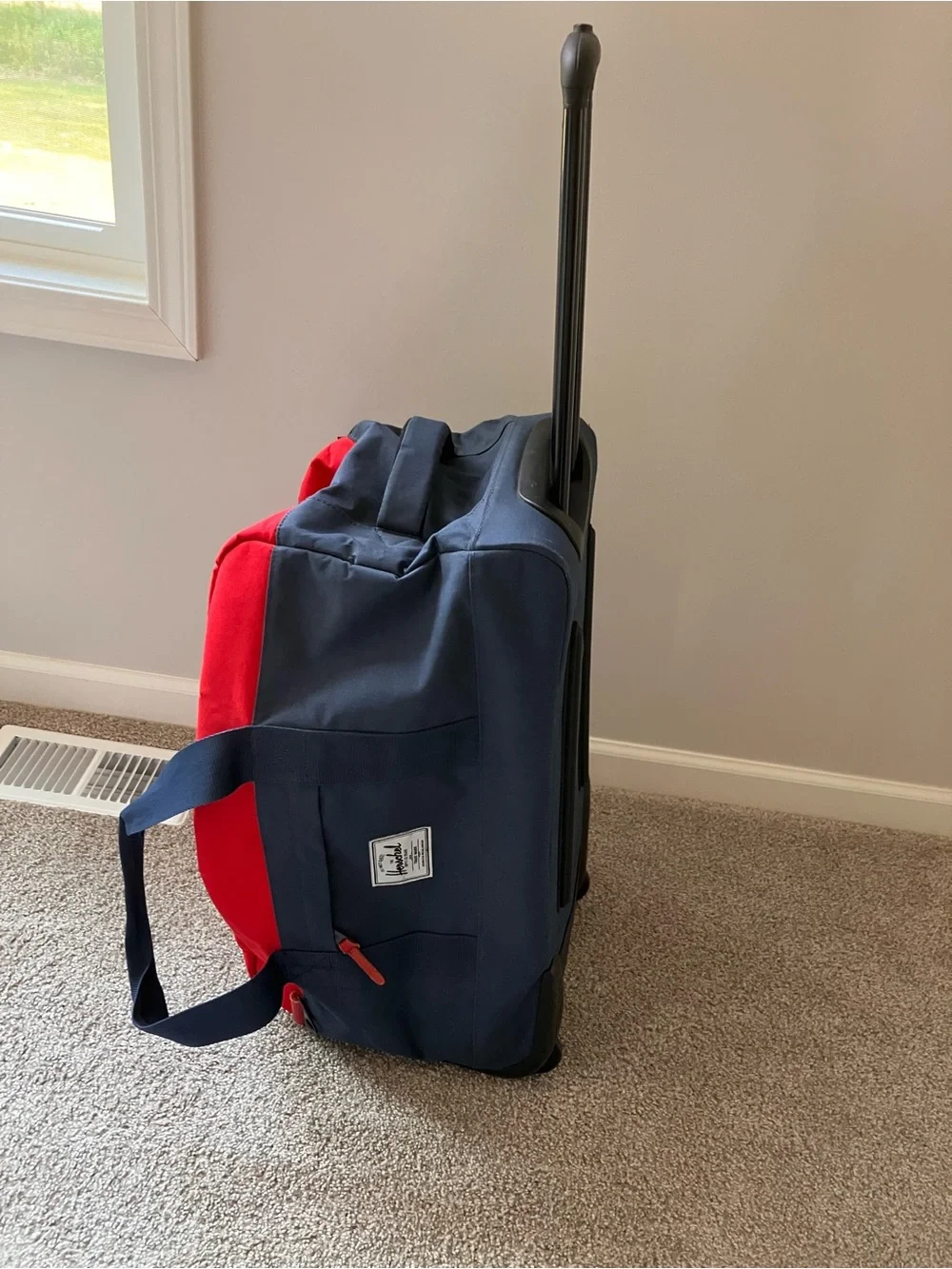 Herschel Supply Company Navy & Red Rolling Duffel with Leather Accents